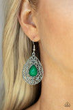 Fanciful Droplets - Red - Green Teardrop Bead Centers Leaf Motif Filigree Fishhook Earrings