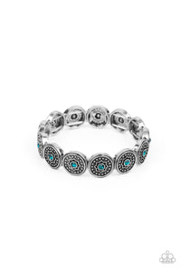 Colorfully Celestial - Blue Rhinestones Embossed In Star Accents Stretchy Bracelet