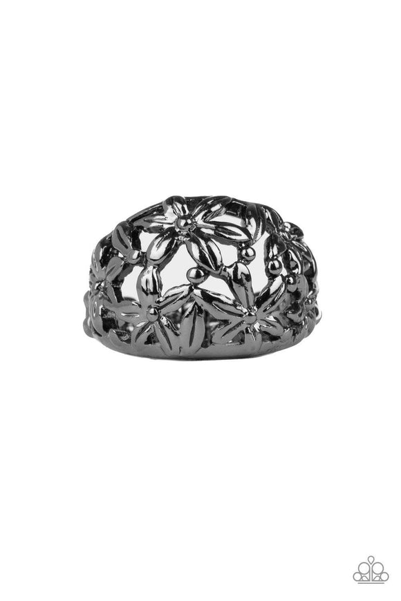 Haute Havana - Black/Gunmetal Flowers Thin Band Ring