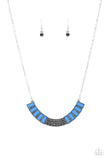 Coup De Mane - Blue French Cut Beads Half Moon Pendant Short Necklace