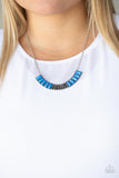 Coup De Mane - Blue French Cut Beads Half Moon Pendant Short Necklace