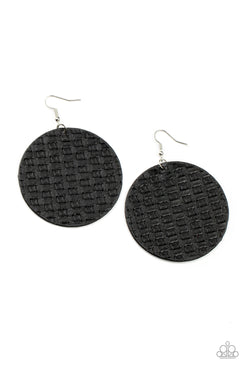 Weave Me Out of IT - Black Leathery Woven Fishhook Earrings