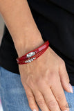 Tahoe Tourist - Red Leather Cording Silver Hammered Teardrop in Center Magnetic Bracelet