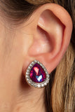 Cosmic Castles - Pink UV Finish Teardrop Gem Clip-On Earrings