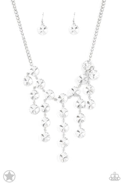 Spotlight Stunner - White Dramatically Oversized Rhinestones Short Necklace