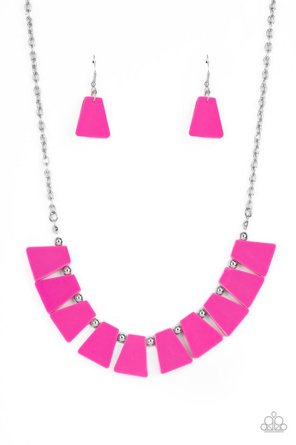 Vivaciously Versatile - Pink Acrylic Flared Frames Short Necklace