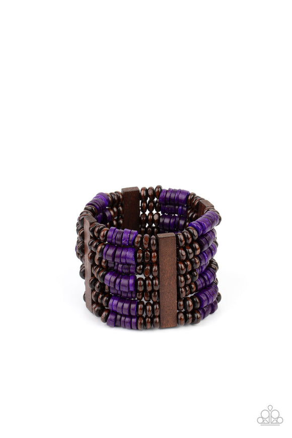 Vacay Vogue - Purple Wooden Discs Stretchy Bracelet