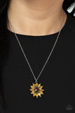 Formal Florals - Yellow Rhinestones Floral Pendant Short Necklace