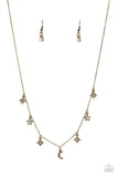 Cosmic Runway - Brass Moon and Stars White Rhinestones American Short Necklace