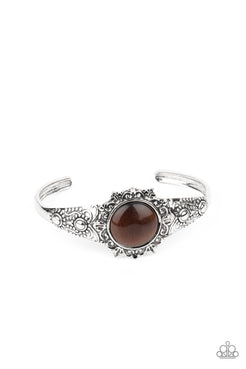 Extravagantly Enchanting - Brown - White Cat's Eye Stone Cuff Bracelet