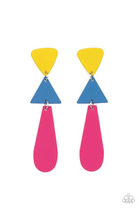 Retro Redux - Multi Shapes Fuchsia Fedora Frame Post Earrings