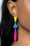 Retro Redux - Multi Shapes Fuchsia Fedora Frame Post Earrings