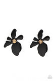 Hawaiian Heiress - Yellow - Black Flower with Golden Studded Center Post Earrings