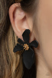 Hawaiian Heiress - Yellow - Black Flower with Golden Studded Center Post Earrings