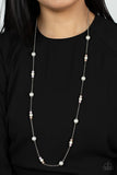 Keep Your Eye on The BALLROOM - Blue/White - Pink Pearls Long Necklace