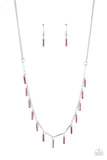 Metro Muse - Pink Dainty Rhinestones Silver Rectangular Frames Short Necklace