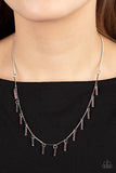 Metro Muse - Pink Dainty Rhinestones Silver Rectangular Frames Short Necklace