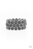 forgotten Treasure - Black - Blue Rhinestones Studded Silver Discs Stretchy Bracelet