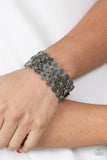 forgotten Treasure - Black - Blue Rhinestones Studded Silver Discs Stretchy Bracelet