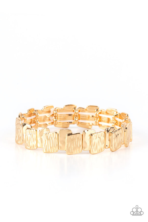 Urban Stackyard - Gold Hammered Rectangular Frames Stretchy Bracelet