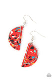 Flashdance Fashionista - Red Faux Stone Half-Moon Shape Fishhook earrings