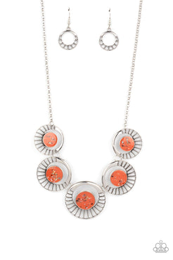 Elliptical Effervescence - Orange Flecked Shell-Like Accents Short Necklace