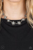 Get Up and Grow - White Rhinestones Life-Like Silver Daisies Choker Necklace