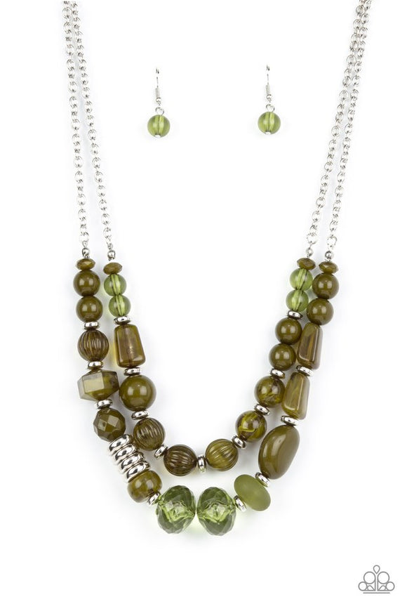 Pina Colada Paradise - Green Acrylic Beads Short Necklace