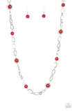 Fundamental Fashion - Red Bubbly Pearls Silver chain Long Necklace