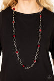 Fundamental Fashion - Red Bubbly Pearls Silver chain Long Necklace