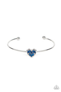 Heart of Ice - Blue Emerald Rhinestones Silver Heart Cuff Bracelet