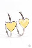 Kiss Up - Pink - Yellow Heart Hoop Earrings