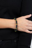 Molten Mogul - Green Beads Black Lava Rocks Stretchy Bracelet