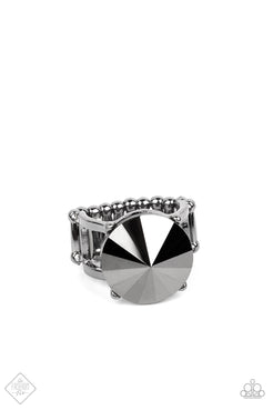 Showcase Social - Black/Gunmetal Bars Hematite Rhinestone Wide Band Ring Fashion Fix Ring