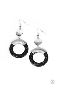 Entrada At Your Own Risk - Black Stone Hoop Silver Disc Fishhook Earrings