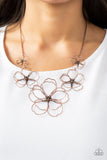 The Show Must Grow On - Copper Rustic Wire Twists into Blossoms Short Necklace