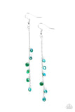 Extended Eloquence - Green Iridescent Rhinestones Silver Chain Fishhook Earrings