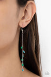 Extended Eloquence - Green Iridescent Rhinestones Silver Chain Fishhook Earrings