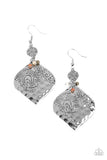 Tropical Terrace - Multi Stone Beads Silver Hammered Floral Teardrop Fishhook Earrings