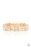 Mic Dripping Drama - Gold Studded Frame White Rhinestones Stretchy Bracelet