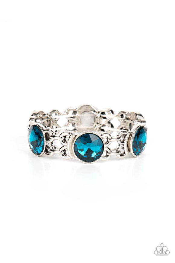 Devoted To Drama - Blue Oversized Rhinestones Stretchy Bracelet