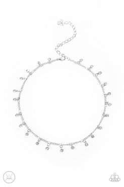 Bringing Sparkle Back - White Rhinestones Dainty Silver Chain Choker Necklace