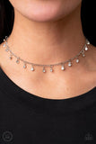 Bringing Sparkle Back - White Rhinestones Dainty Silver Chain Choker Necklace