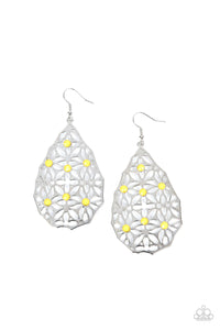 Delightfully Daisy - Yellow Beads Silver Filigree Teardrop Fishhook Earrings