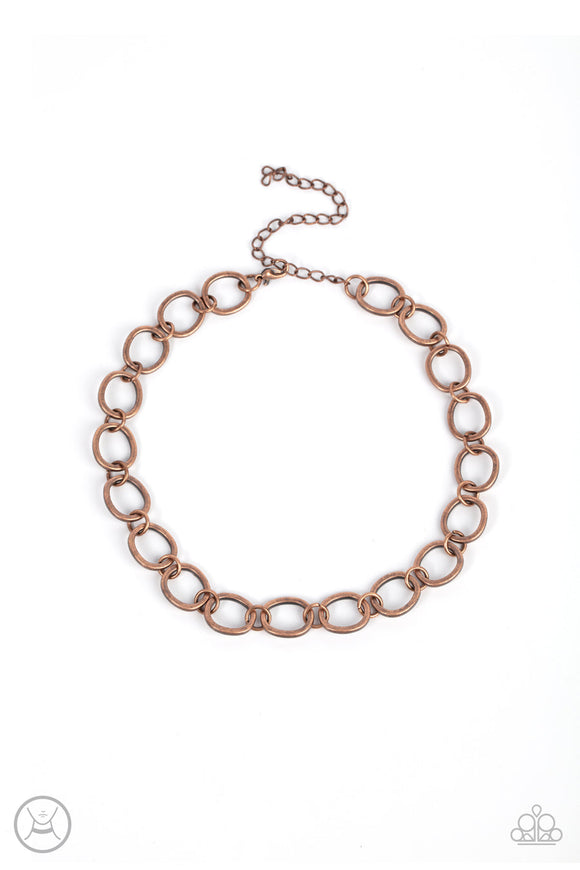 90's Nostalgia - Copper Shaped Circles Link Together Choker Necklace