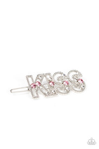 Kiss Bliss - Pink Rhinestones Silver Letters "KISS" Hair Clip