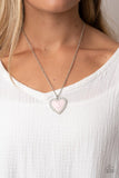 Heart Full of Luster - Pink Glossy Heart White Rhinestones  Short Necklace