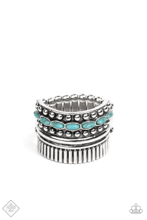 Local Flavor - Blue Dainty Stones Wide Band Ring Fashion Fix Ring