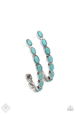 Kick Up a Sandstorm - Blue/Turquoise Stones Silver Hoop Earrings