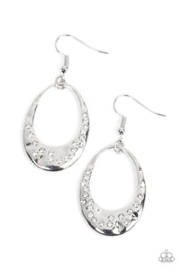 Classic Keepsake - White Rhinestones Silver Hammered Teardrop Fishhook Earrings